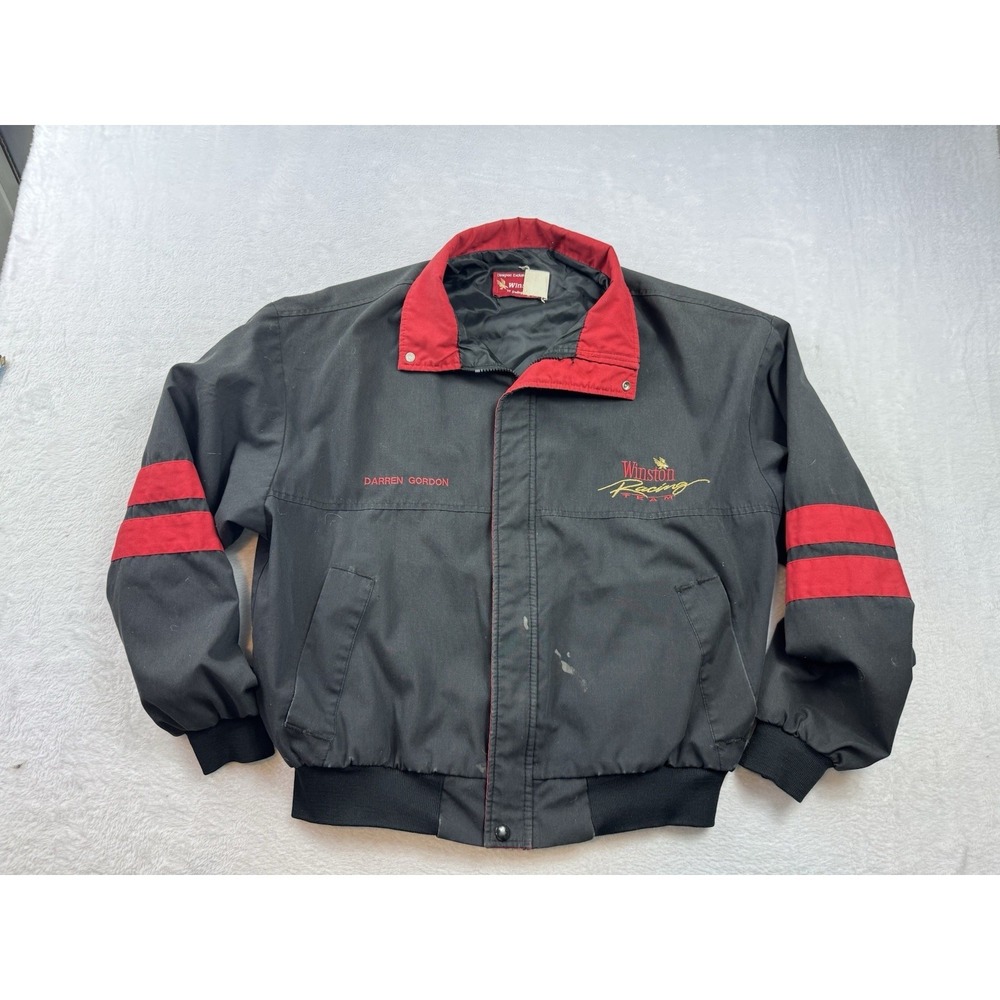 Vintage NASCAR Winston Cup Series Jacket Mens L Black Auto Racing Made USA 90s